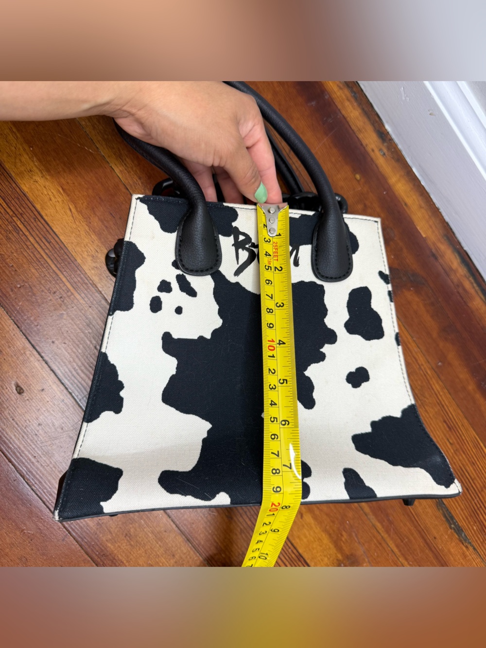Black & White Cow-Print Canvas Shoulder Bag - Picture 7 of 10